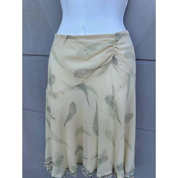 Studio M Vintage Silk Fern Print Midi Skirt Ruched Waist Detail — Size SP Petite - Picture 6 of 9